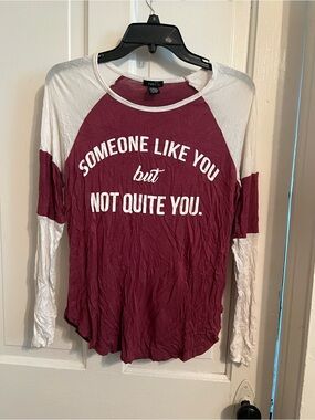 Rue21 Burgundy and White Raglan Graphic Long Sleeve Tee